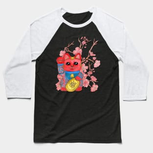 Red Lucky Cat Baseball T-Shirt